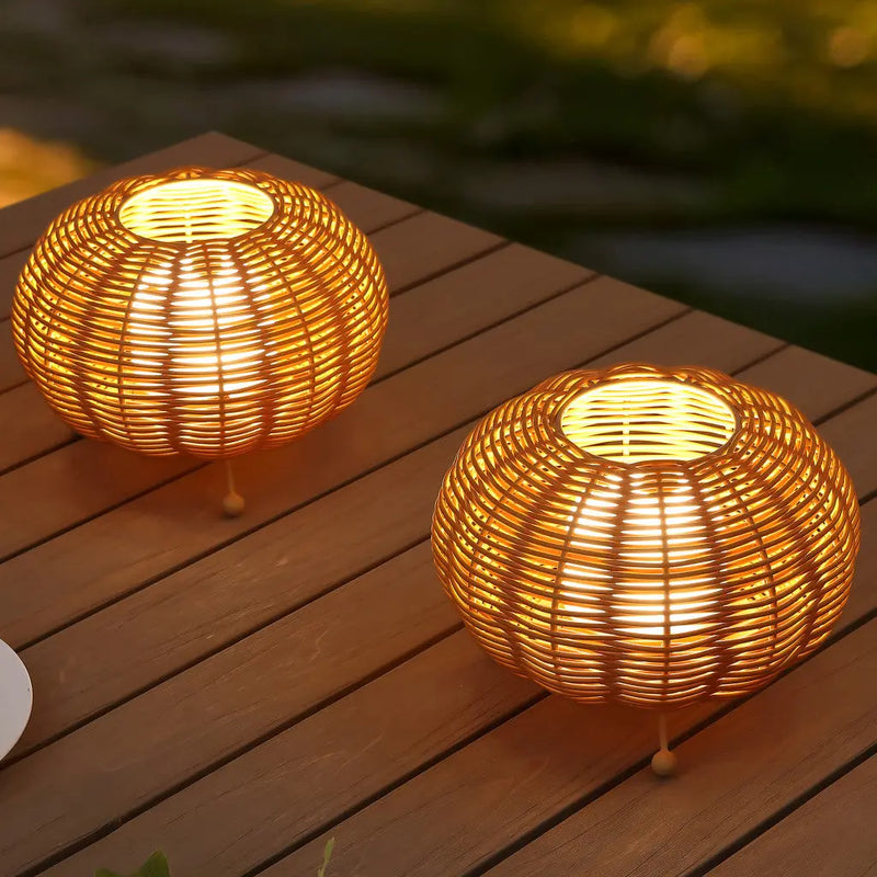 Set of Two 6" Brown Lantern USB Table Lamps With Globe Shades Homeroots Lighting