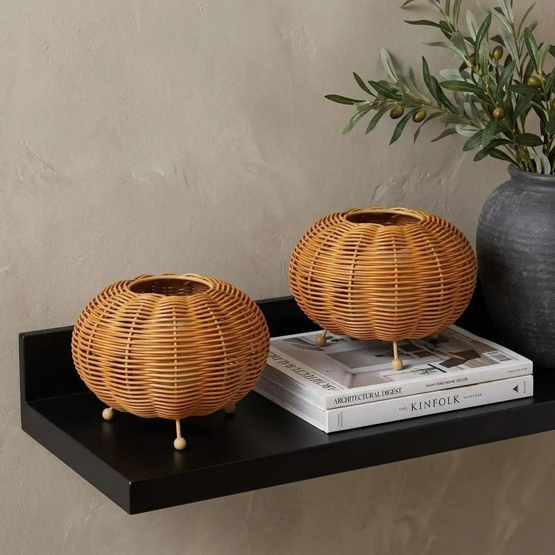Set of Two 6" Brown Lantern USB Table Lamps With Globe Shades Homeroots Lighting