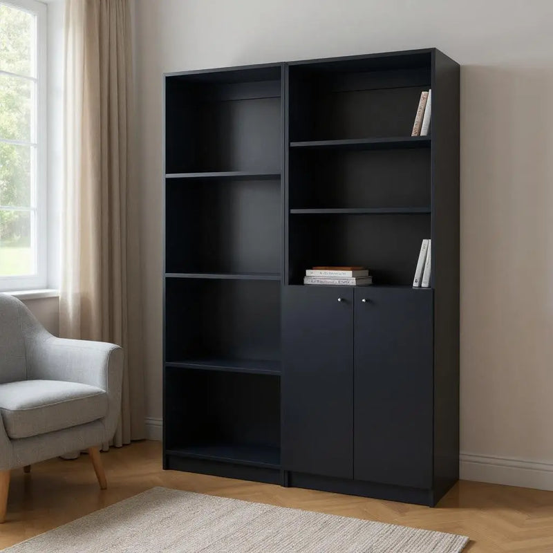 Set of Two 71" Black Bookcase With Two Doors Homeroots Office