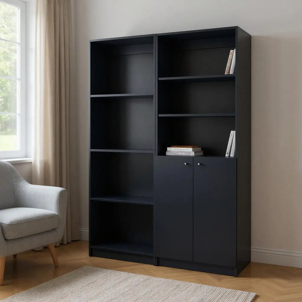 Set of Two 71" Black Bookcase With Two Doors Homeroots Office