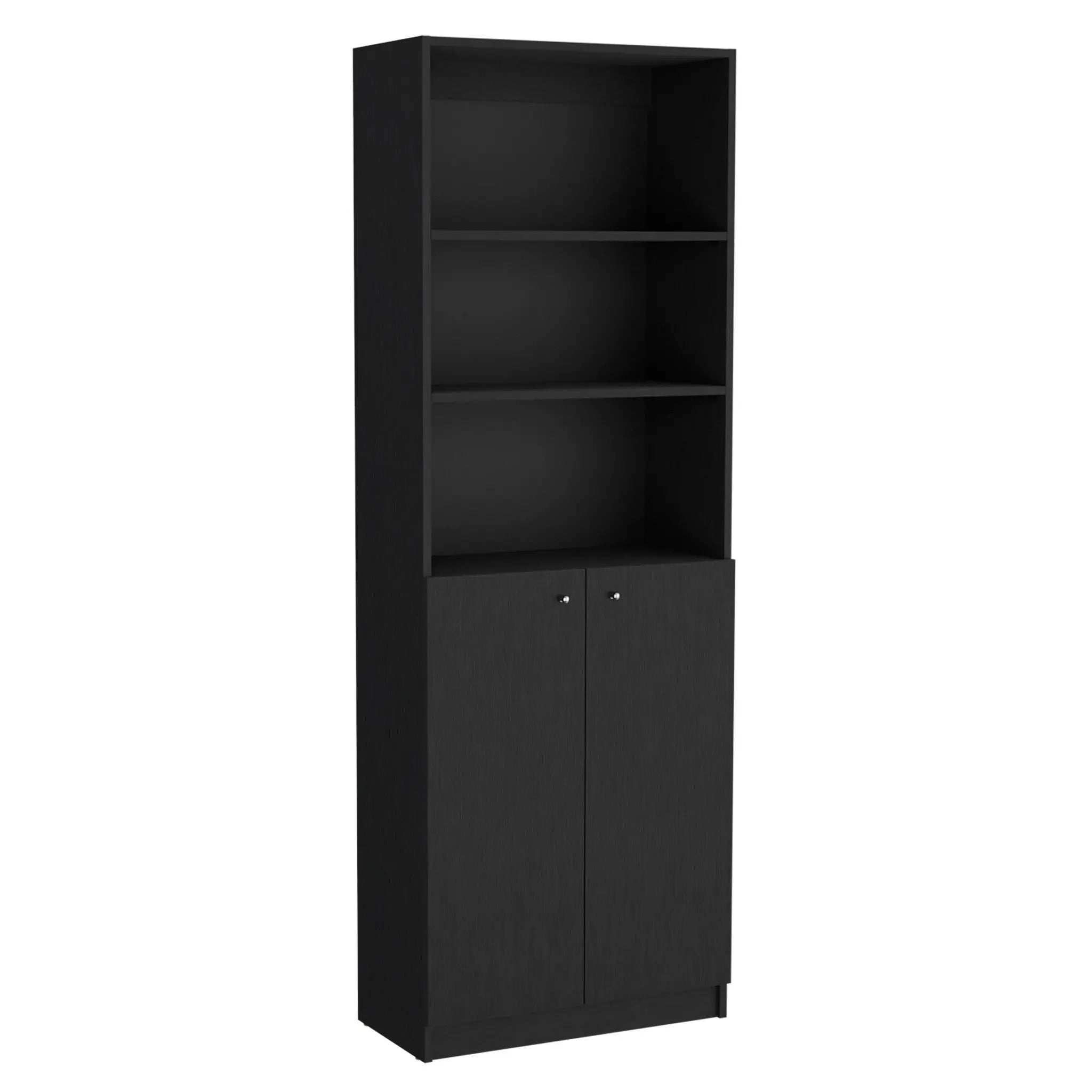 Set of Two 71" Black Five Tier Bookcase With Two Doors Homeroots Office