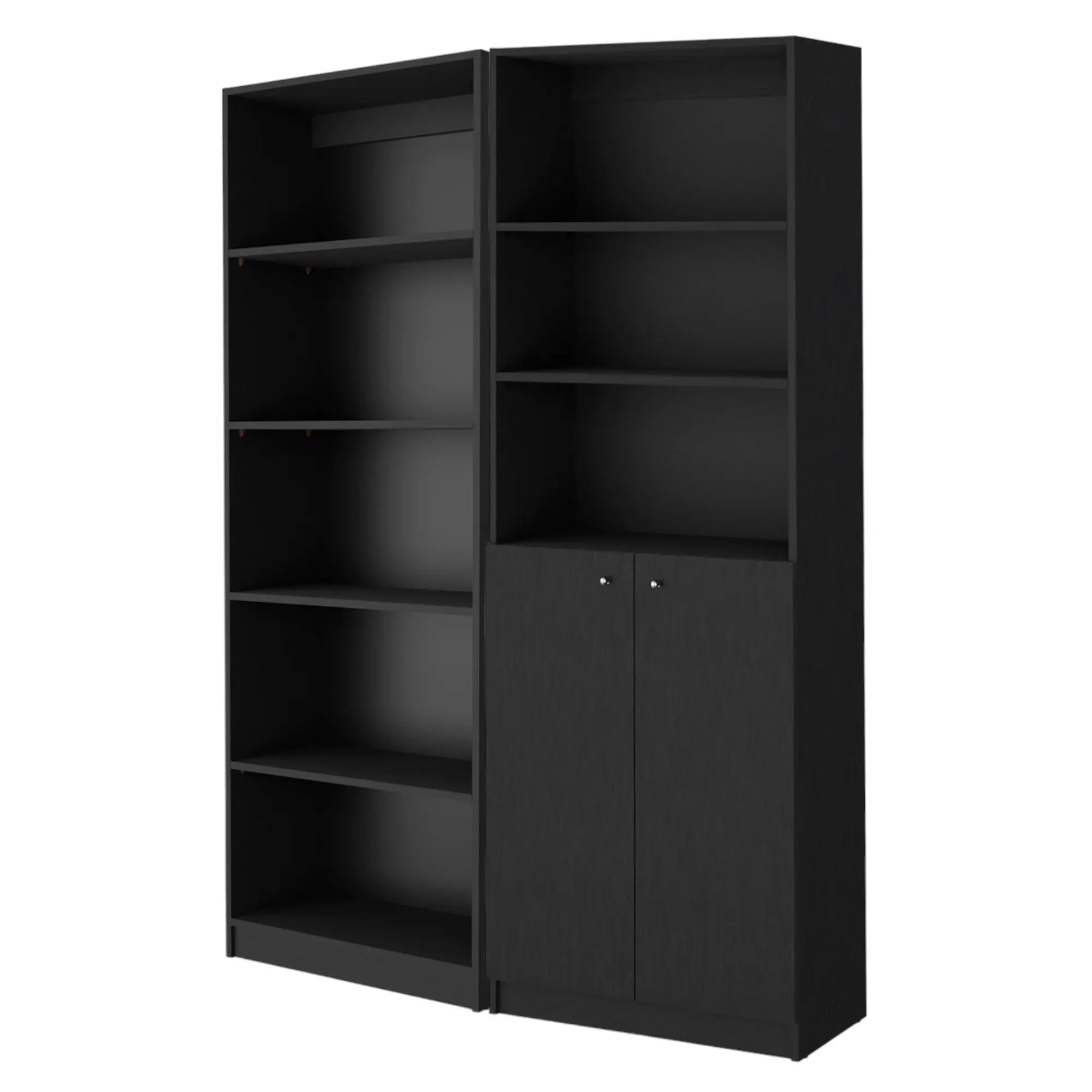 Set of Two 71" Black Five Tier Bookcase With Two Doors Homeroots Office