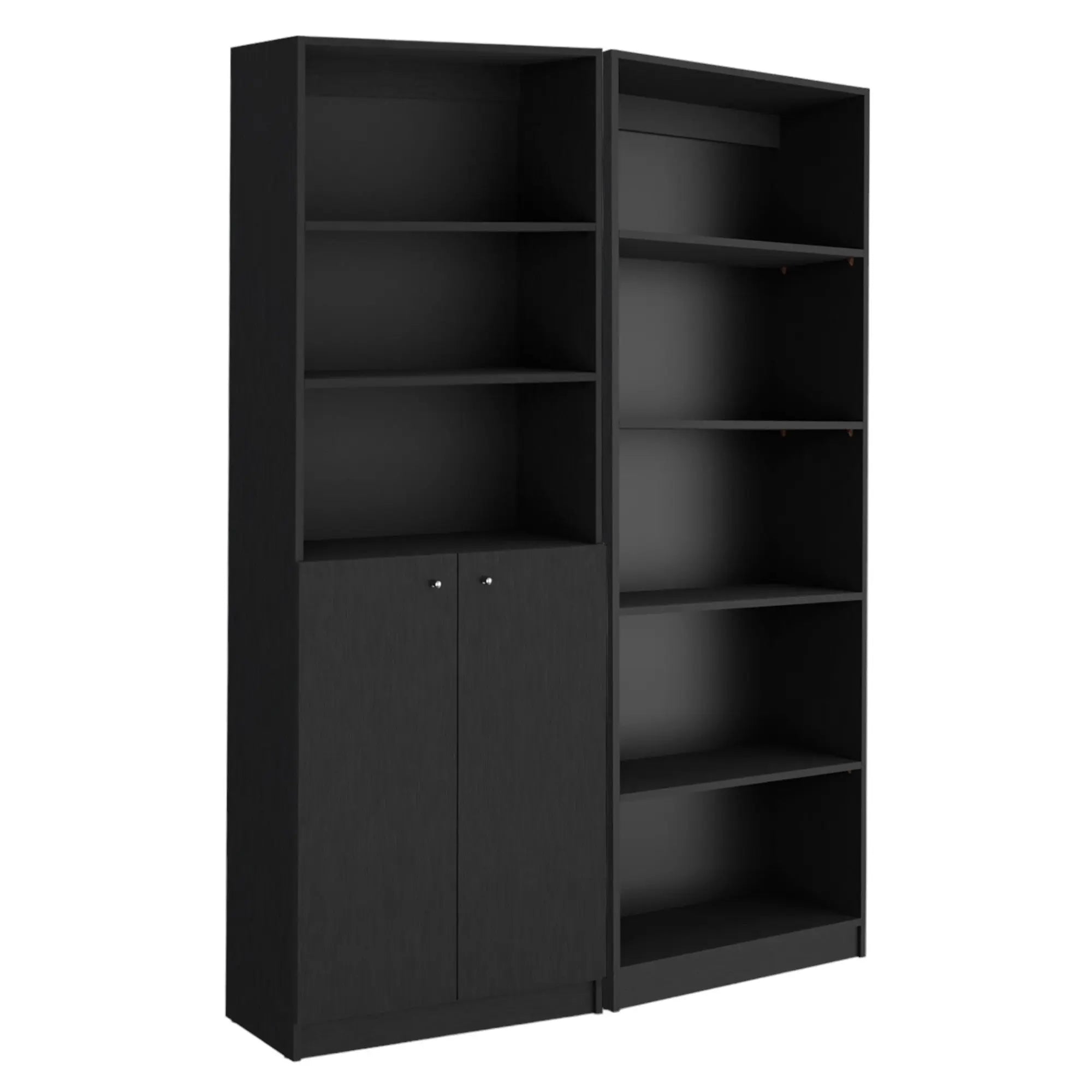 Set of Two 71" Black Five Tier Bookcase With Two Doors Homeroots Office
