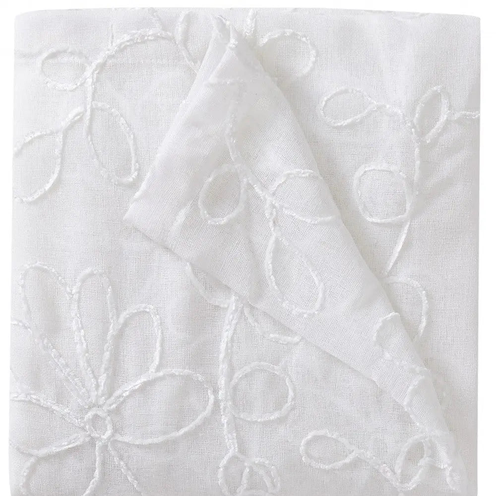 Set of Two 96" White Floral Embroidered Window Panels Homeroots Home Decor