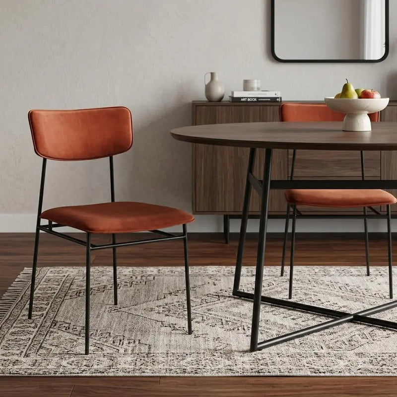 Set of Two Amber and Black Fabric Open Back Dining Side Chairs Homeroots Kitchen & Dining