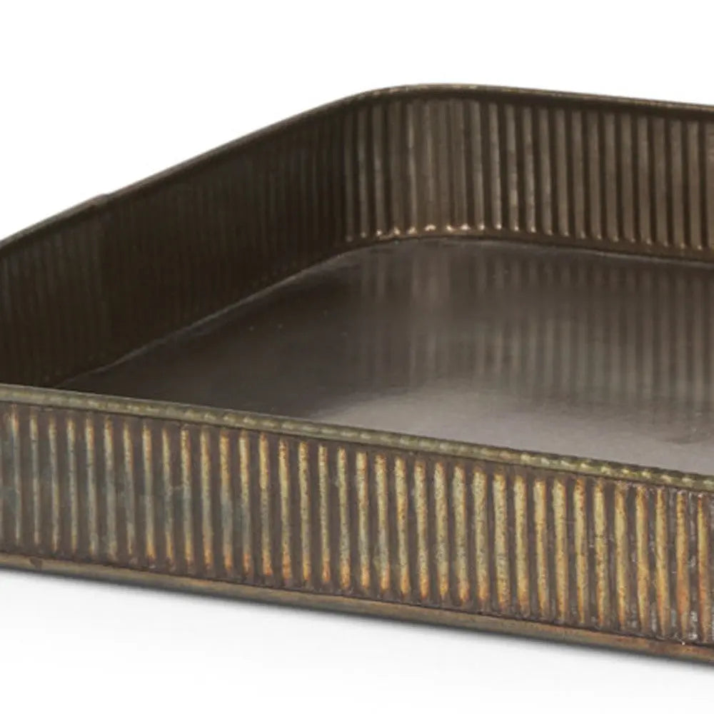 Set of Two Antiqued Brass Metal Handmade Serving Tray Homeroots Kitchen & Dining