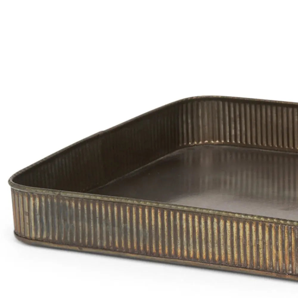 Set of Two Antiqued Brass Metal Handmade Serving Tray Homeroots Kitchen & Dining