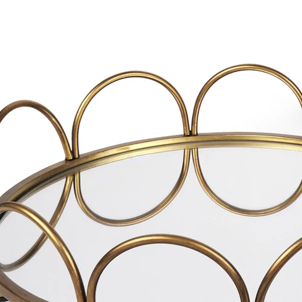 Set of Two Antiqued Gold Metal And Mirrored Glass Round Vanity Trays Homeroots Kitchen & Dining