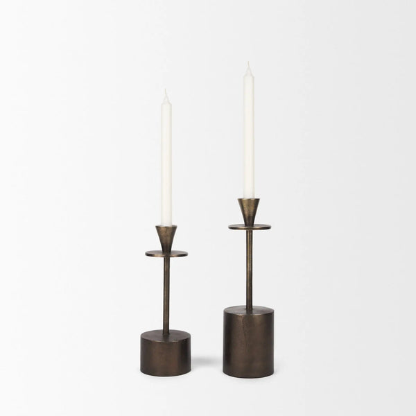 Set of Two Antiqued Gold Metal Floor Taper Candlesticks Homeroots Home Decor