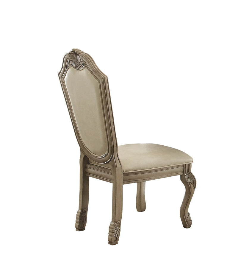 Set of Two Antiqued White Upholstered Faux Leather Dining Side Chairs Homeroots Kitchen & Dining