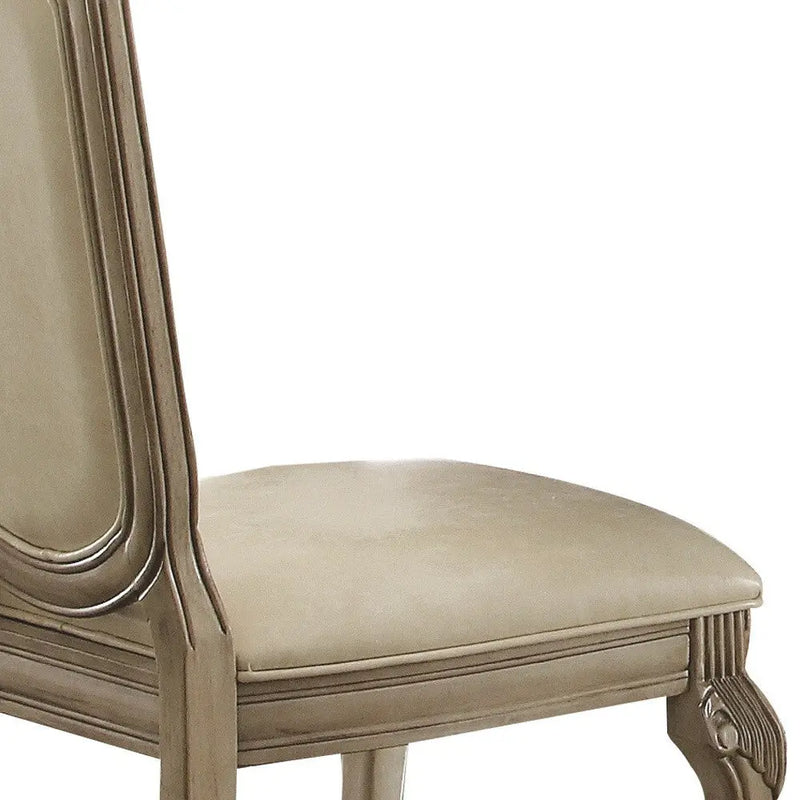 Set of Two Antiqued White Upholstered Faux Leather Dining Side Chairs Homeroots Kitchen & Dining