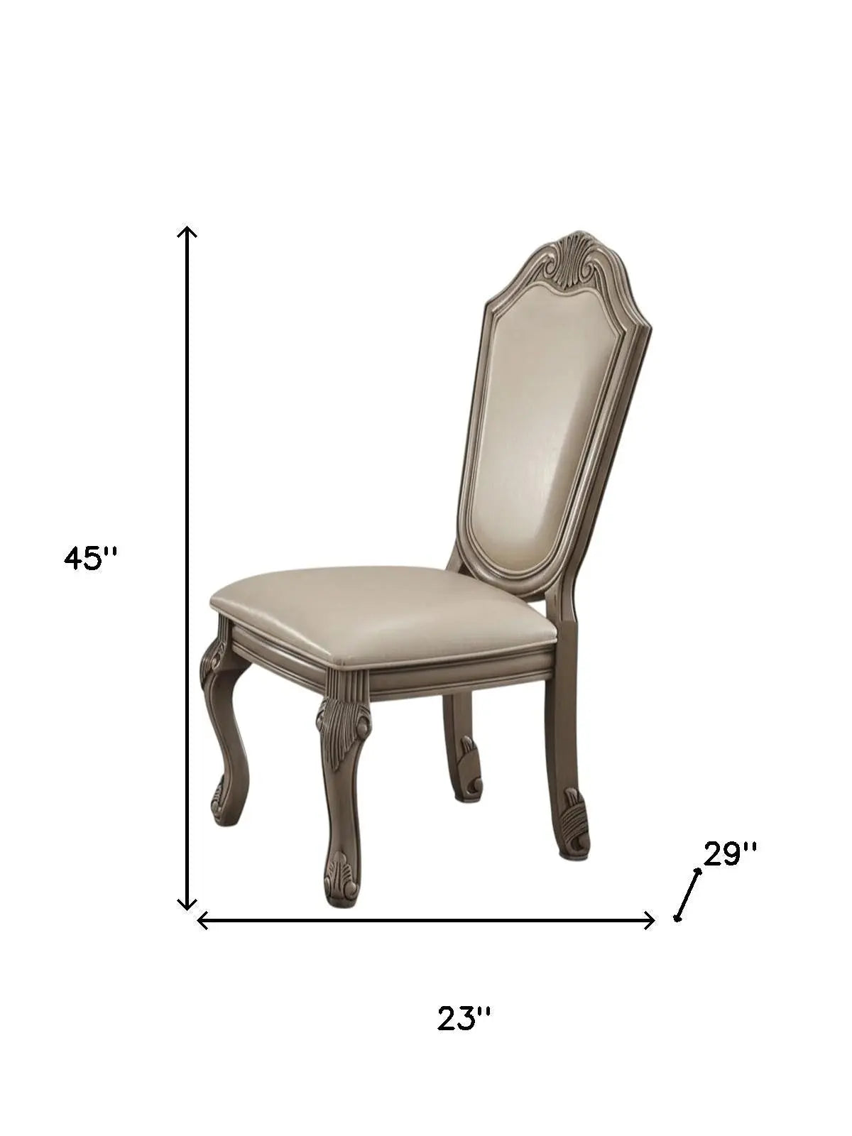 Set of Two Antiqued White Upholstered Faux Leather Dining Side Chairs Homeroots Kitchen & Dining