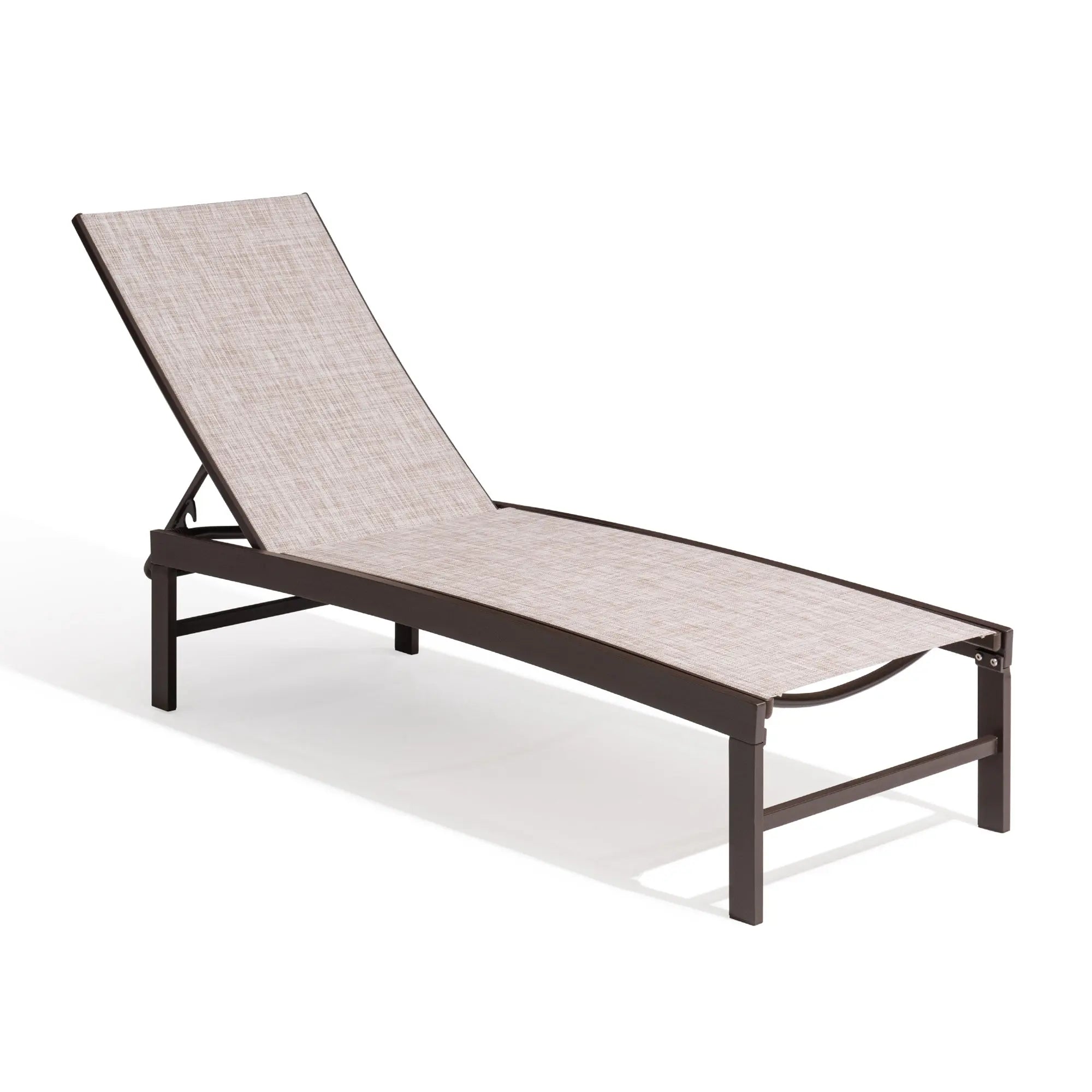 Set of Two Beige Aluminum Five Position Adjustable Outdoor Chaise Lounges Homeroots Outdoor