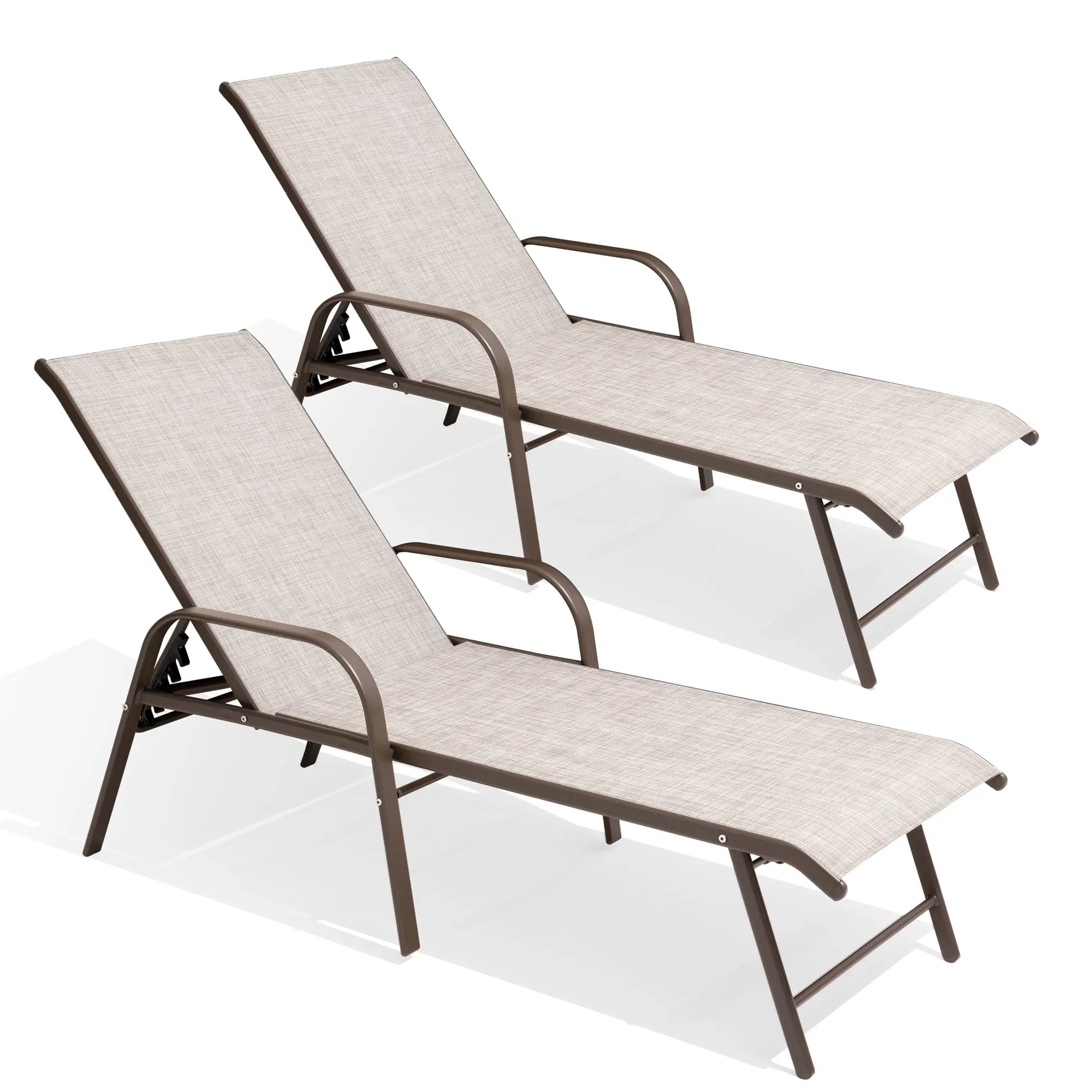Set of Two Beige Aluminum Six Position Adjustable Outdoor Stacking Chaise Lounges Homeroots Outdoor