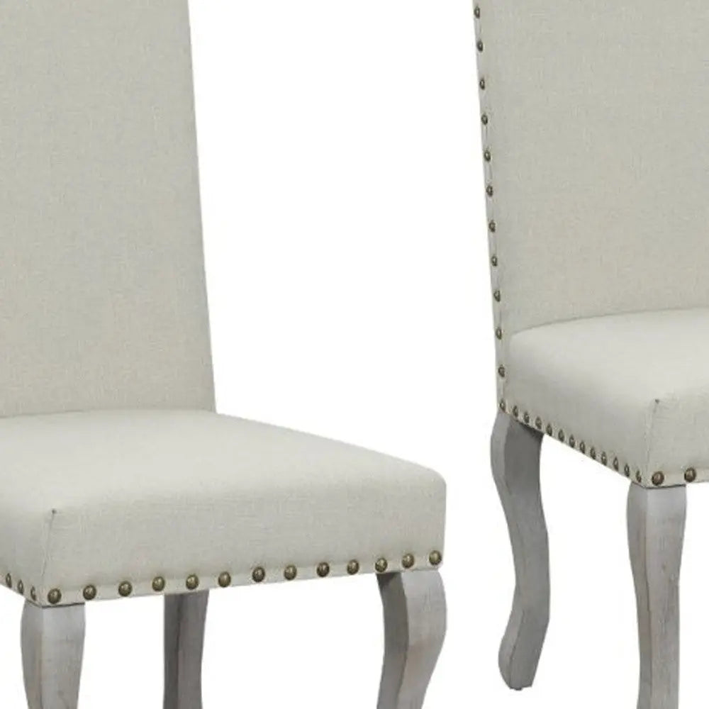 Set of Two Beige And Gray Upholstered Fabric Dining Parsons Chairs - GreatEagleInc
