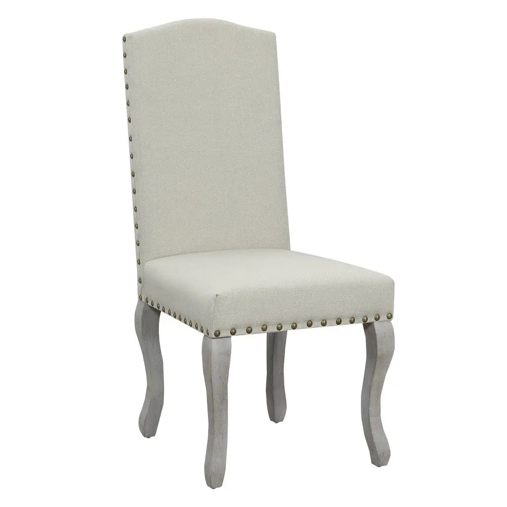 Set of Two Beige And Gray Upholstered Fabric Dining Parsons Chairs - GreatEagleInc