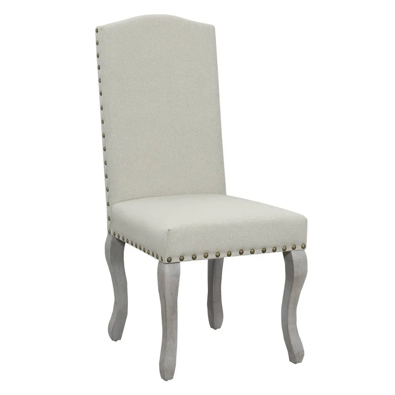 Set of Two Beige And Gray Upholstered Fabric Dining Parsons Chairs - GreatEagleInc