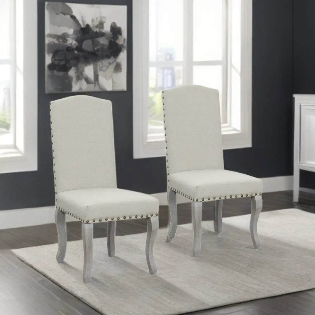 Set of Two Beige And Gray Upholstered Fabric Dining Parsons Chairs - GreatEagleInc