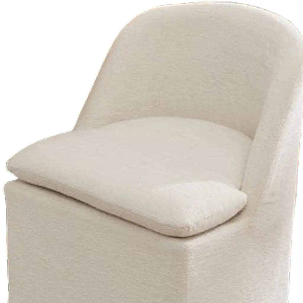 Set of Two Beige Chenille Wing Back Dining Chairs With Wheels Homeroots Kitchen & Dining