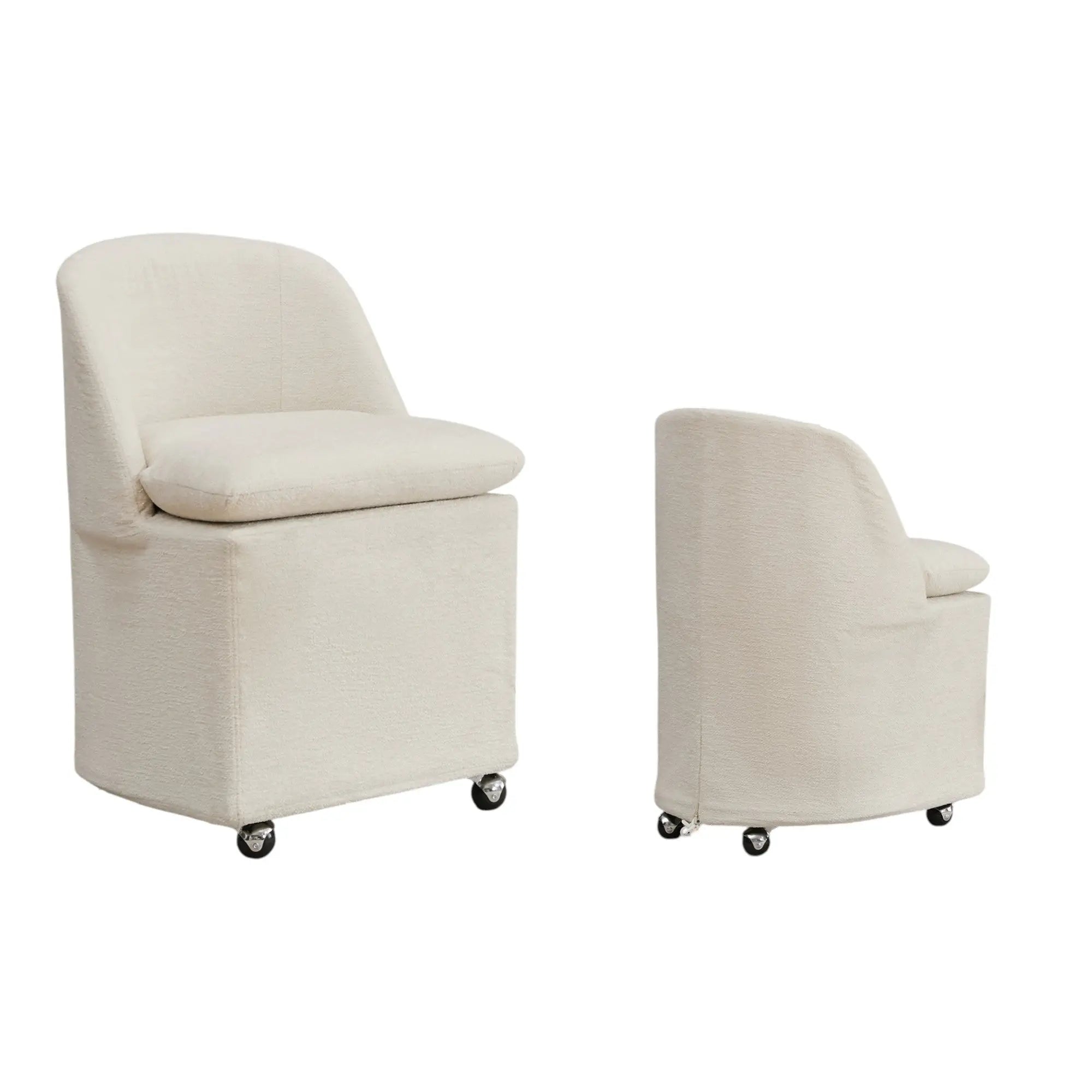 Set of Two Beige Chenille Wing Back Dining Chairs With Wheels Homeroots Kitchen & Dining