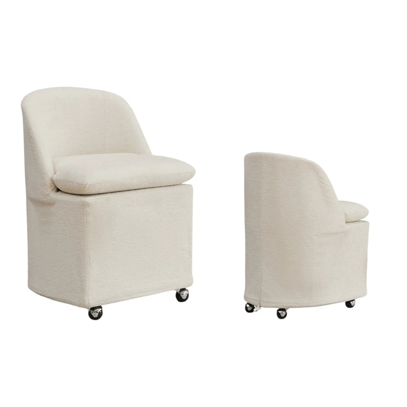 Set of Two Beige Chenille Wing Back Dining Chairs With Wheels Homeroots Kitchen & Dining