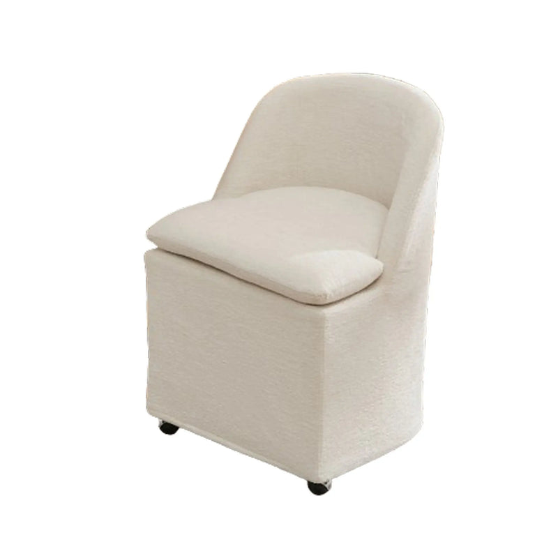 Set of Two Beige Chenille Wing Back Dining Chairs With Wheels Homeroots Kitchen & Dining