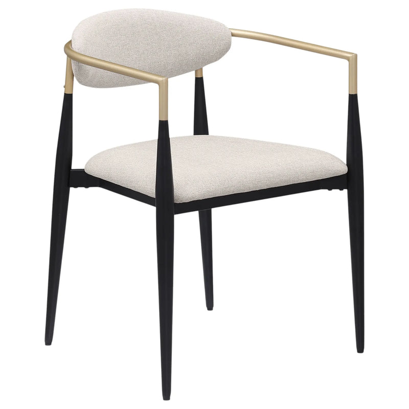 Set of Two Beige Gold And Black Fabric Partially Open Back Dining Arm Chairs Homeroots Kitchen & Dining