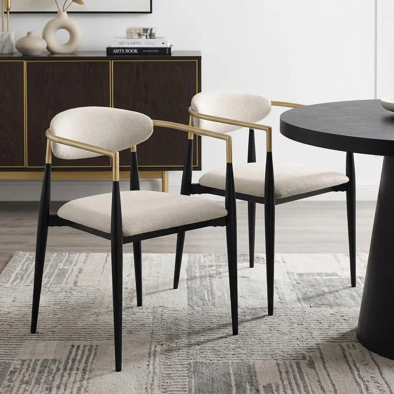 Set of Two Beige Gold And Black Fabric Partially Open Back Dining Arm Chairs Homeroots Kitchen & Dining