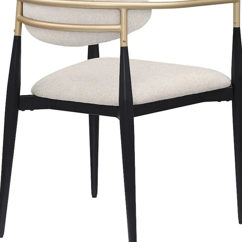 Set of Two Beige Gold And Black Fabric Partially Open Back Dining Arm Chairs Homeroots Kitchen & Dining
