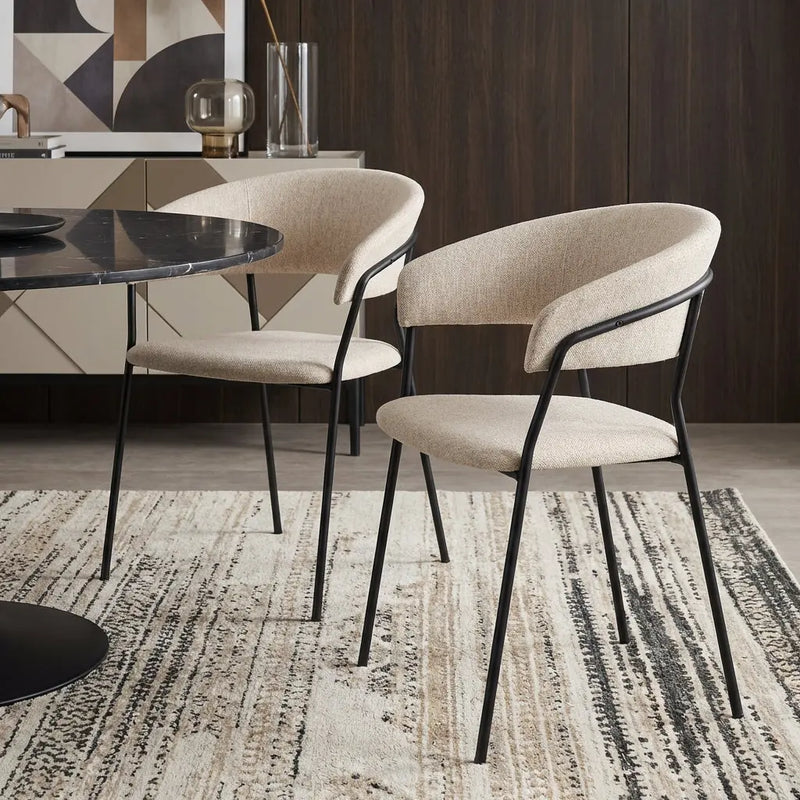 Set of Two Beige and Black Fabric Open Back Dining Arm Chairs Homeroots Kitchen & Dining
