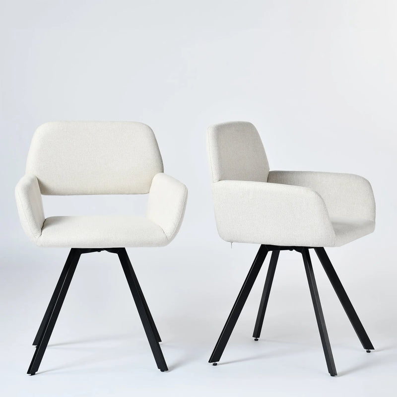 Set of Two Beige and Black Fabric and Steel Dining Arm Chairs Homeroots Kitchen & Dining