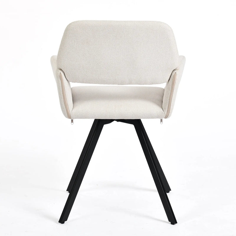 Set of Two Beige and Black Fabric and Steel Dining Arm Chairs Homeroots Kitchen & Dining