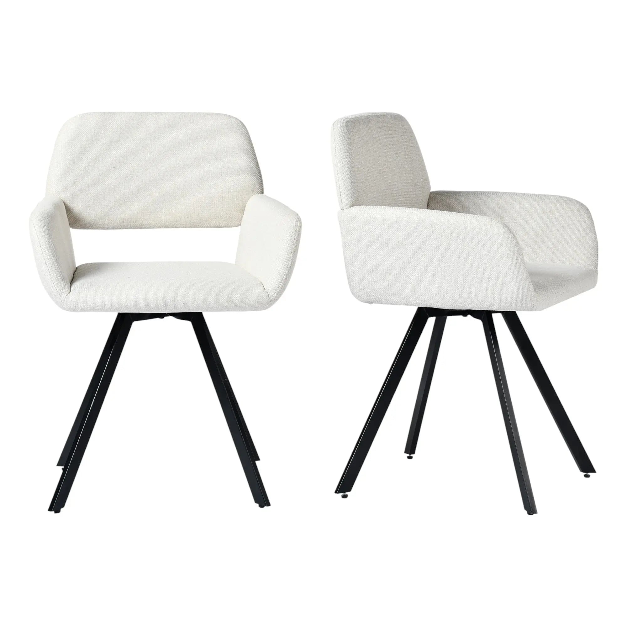Set of Two Beige and Black Fabric and Steel Dining Arm Chairs Homeroots Kitchen & Dining