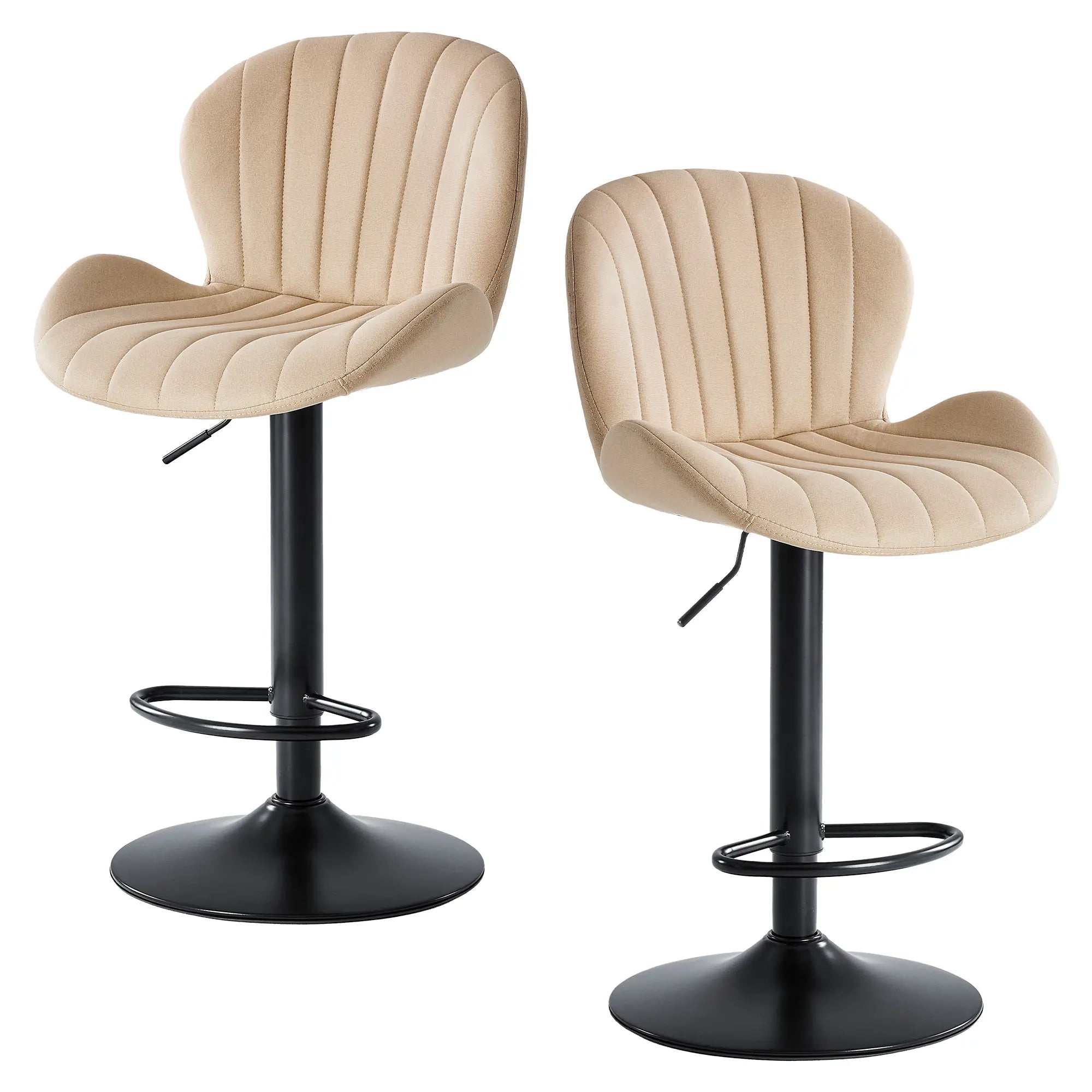 Set of Two Beige and Black Faux Leather and Aluminum Adjustable Height Swivel Bar Chairs Homeroots Living Room