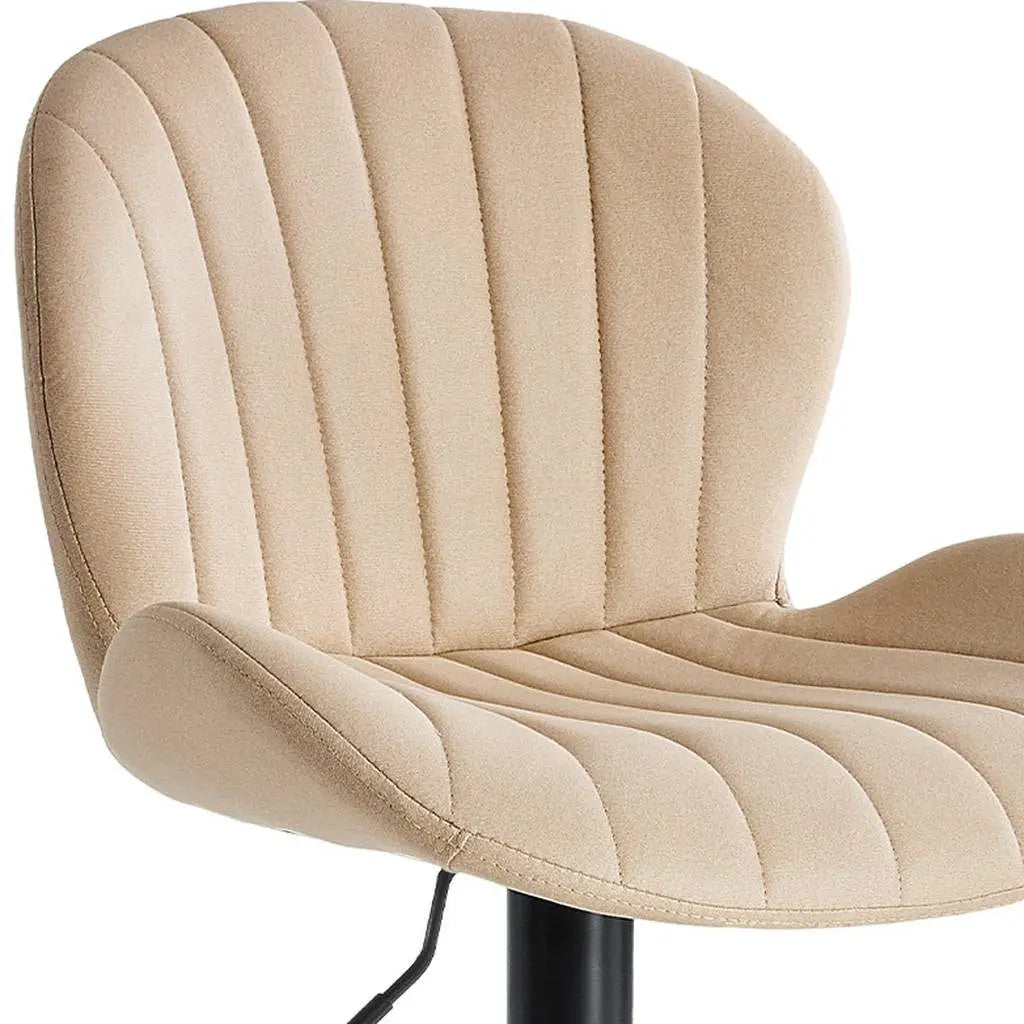 Set of Two Beige and Black Faux Leather and Aluminum Adjustable Height Swivel Bar Chairs Homeroots Living Room