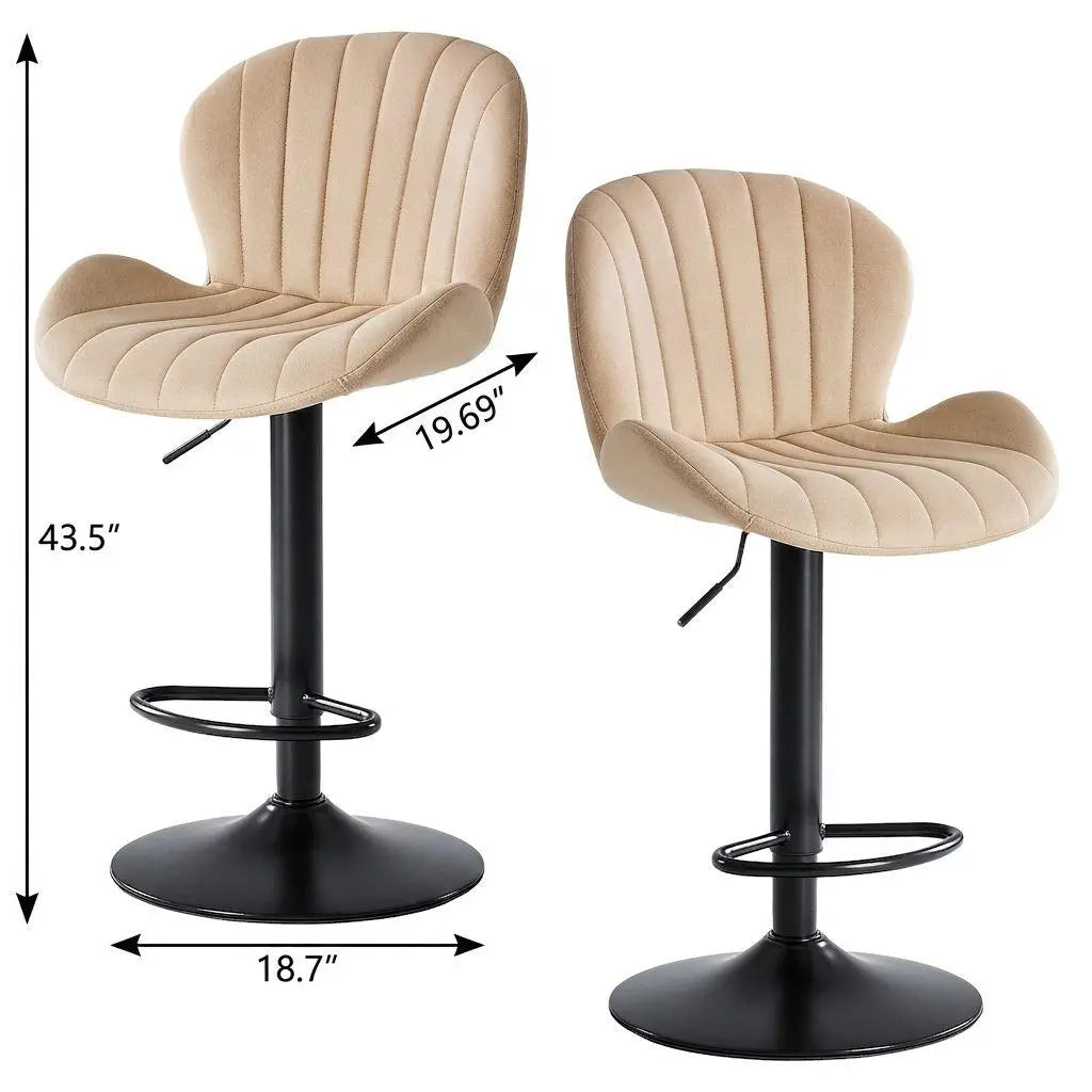 Set of Two Beige and Black Faux Leather and Aluminum Adjustable Height Swivel Bar Chairs Homeroots Living Room