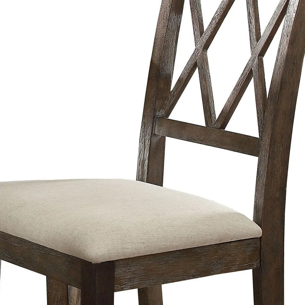 Set of Two Beige and Brown Linen Open Back Dining Side Chairs Homeroots Kitchen & Dining
