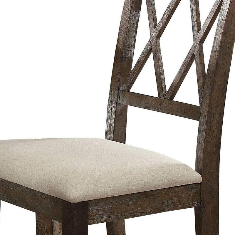 Set of Two Beige and Brown Linen Open Back Dining Side Chairs Homeroots Kitchen & Dining
