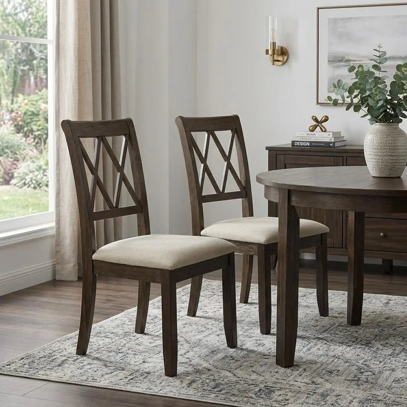 Set of Two Beige and Brown Linen Open Back Dining Side Chairs Homeroots Kitchen & Dining