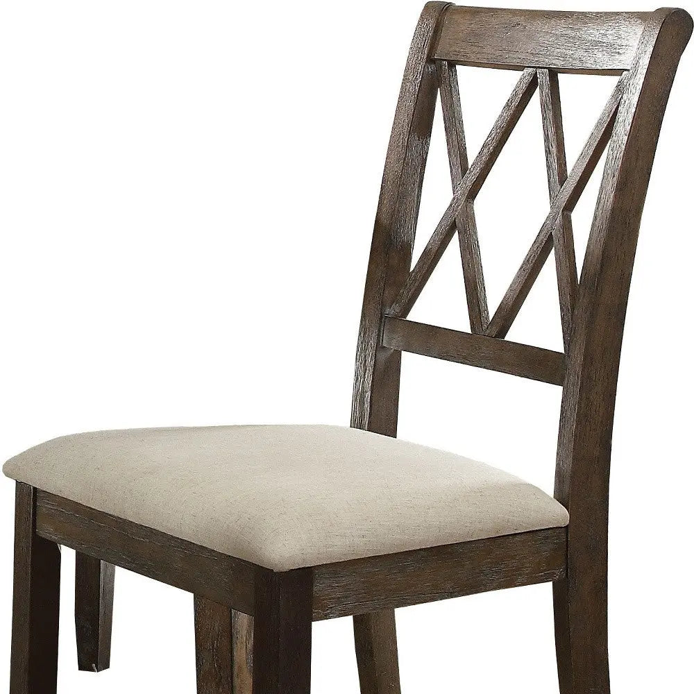 Set of Two Beige and Brown Linen Open Back Dining Side Chairs Homeroots Kitchen & Dining