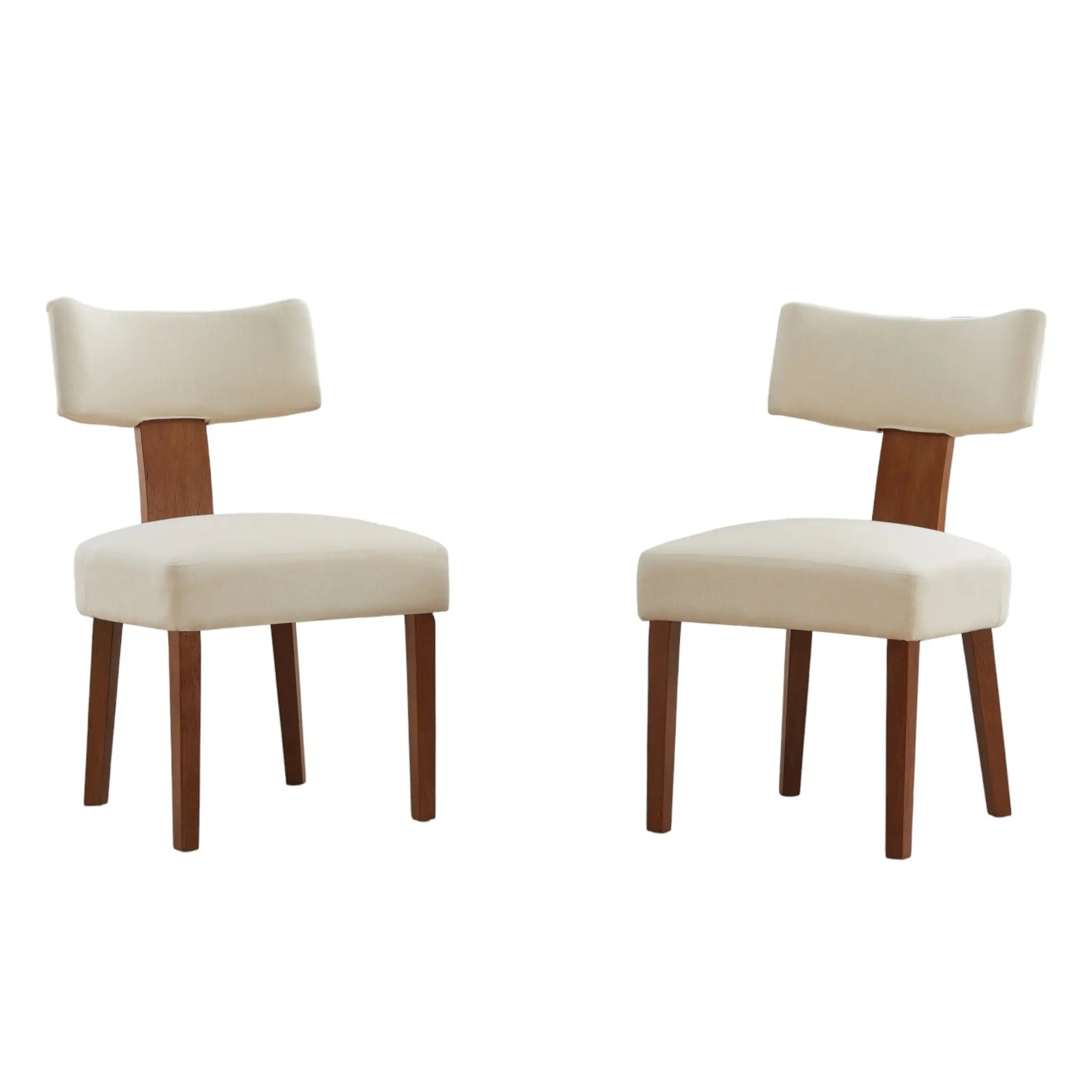 Set of Two Beige and Brown Linen and Solid Wood Dining Side Chairs Homeroots Kitchen & Dining