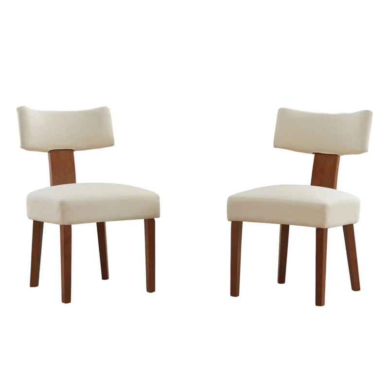 Set of Two Beige and Brown Linen and Solid Wood Dining Side Chairs Homeroots Kitchen & Dining