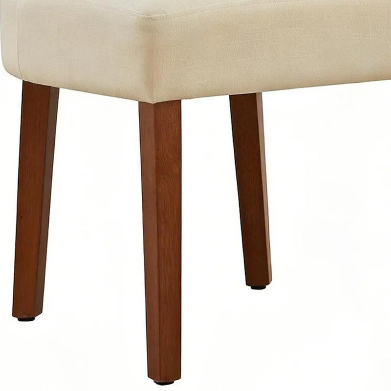 Set of Two Beige and Brown Linen and Solid Wood Dining Side Chairs Homeroots Kitchen & Dining