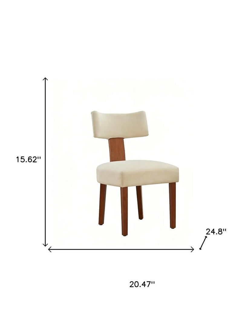 Set of Two Beige and Brown Linen and Solid Wood Dining Side Chairs Homeroots Kitchen & Dining