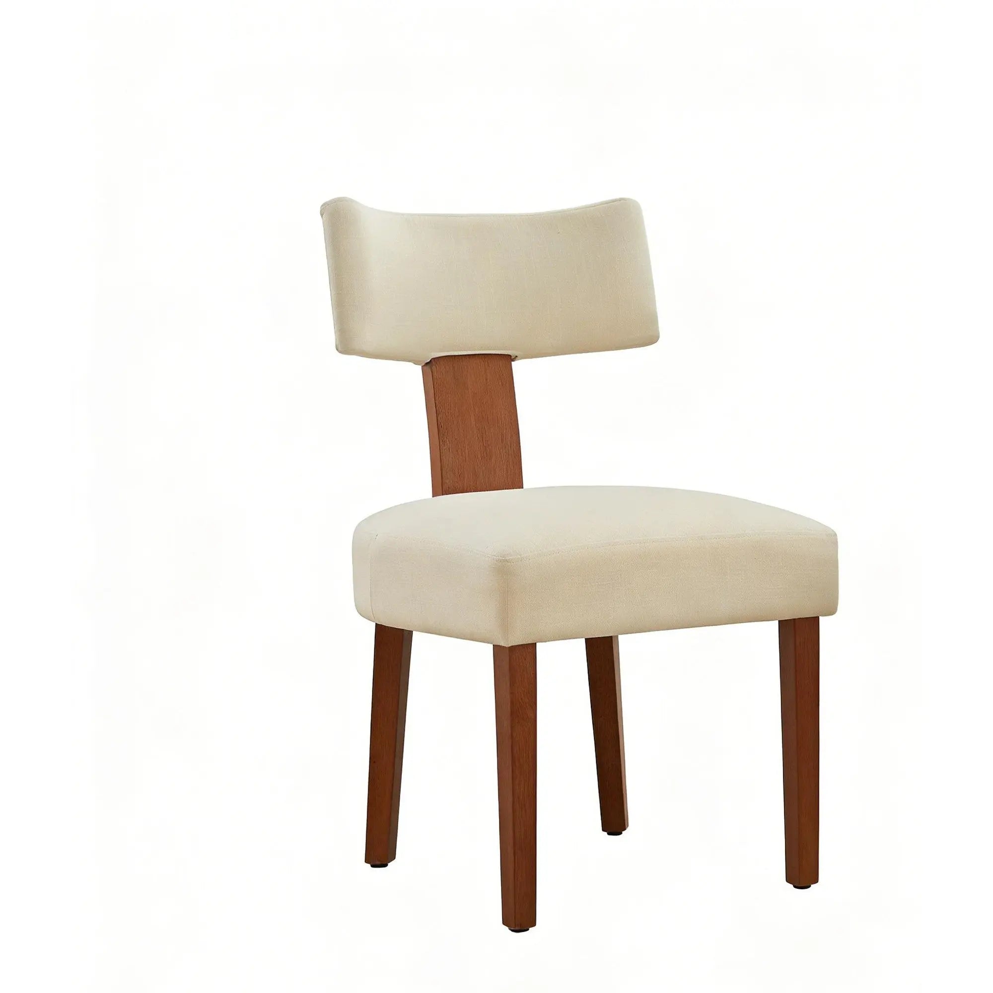 Set of Two Beige and Brown Linen and Solid Wood Dining Side Chairs Homeroots Kitchen & Dining