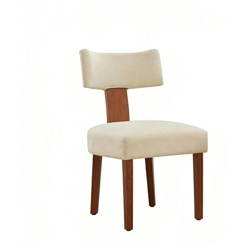 Set of Two Beige and Brown Linen and Solid Wood Dining Side Chairs Homeroots Kitchen & Dining