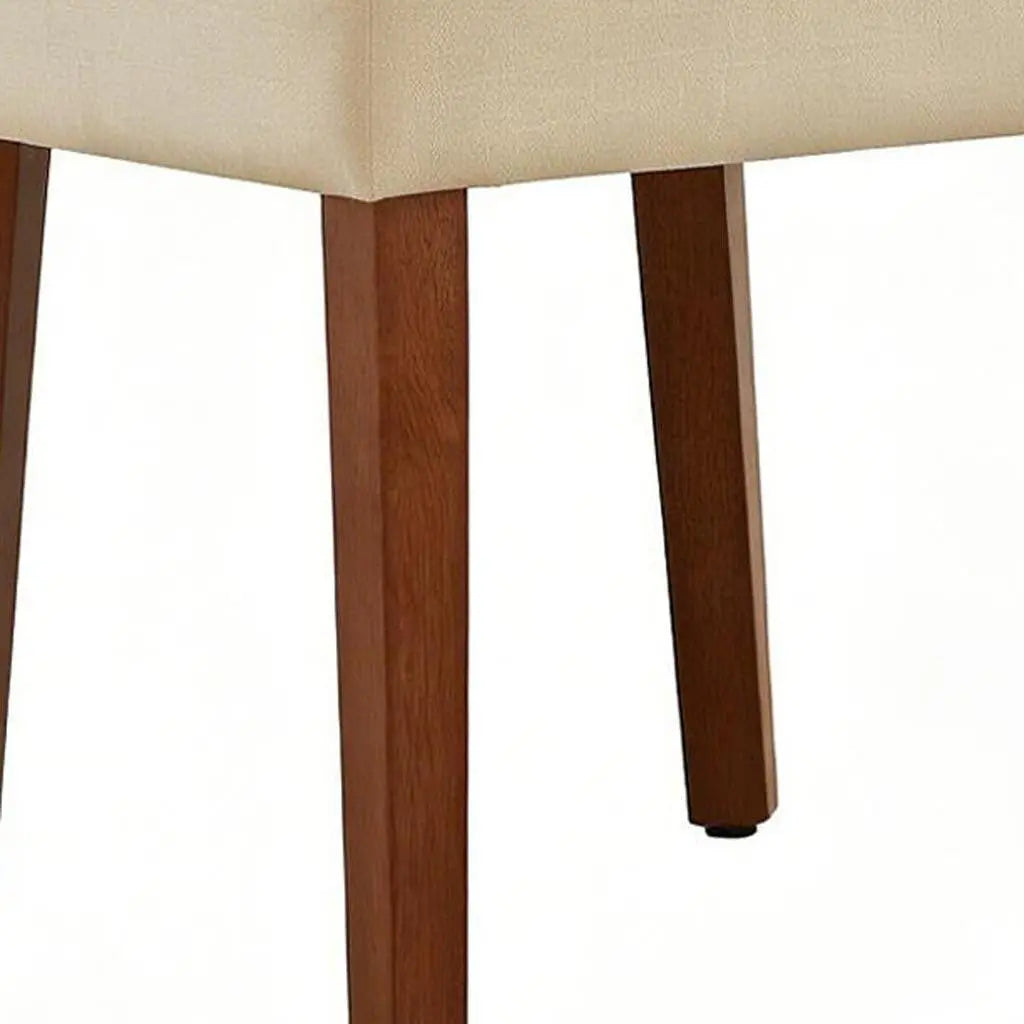 Set of Two Beige and Brown Linen and Solid Wood Dining Side Chairs Homeroots Kitchen & Dining