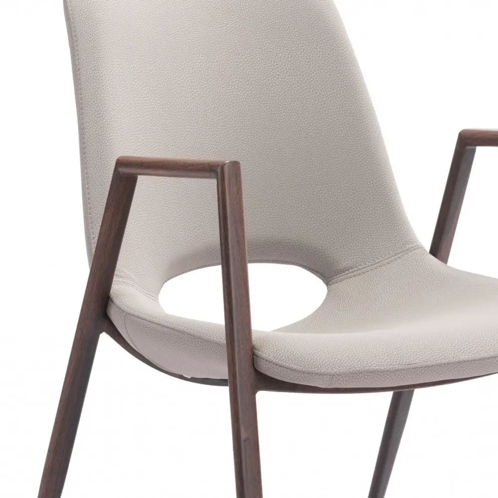 Set of Two Beige and Brown Upholstered Faux Leather Dining Arm Chairs Homeroots Kitchen & Dining