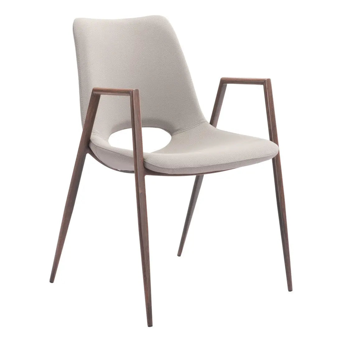 Set of Two Beige and Brown Upholstered Faux Leather Dining Arm Chairs Homeroots Kitchen & Dining