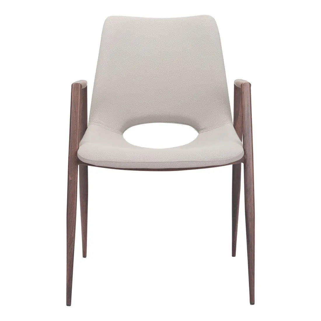 Set of Two Beige and Brown Upholstered Faux Leather Dining Arm Chairs Homeroots Kitchen & Dining